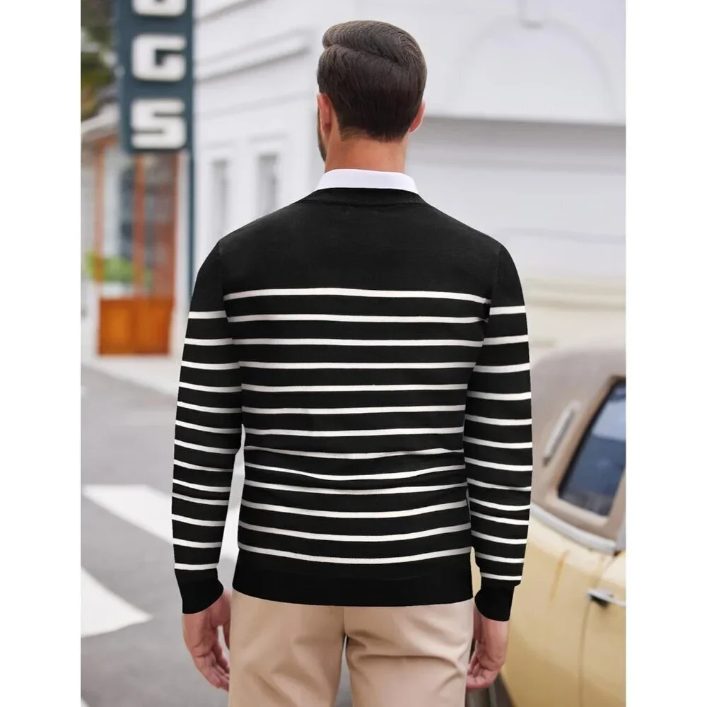 Mens V Neck Dress Sweater Knit Long Sleeve Slim Fit Sweaters Fashion Pullover Sw